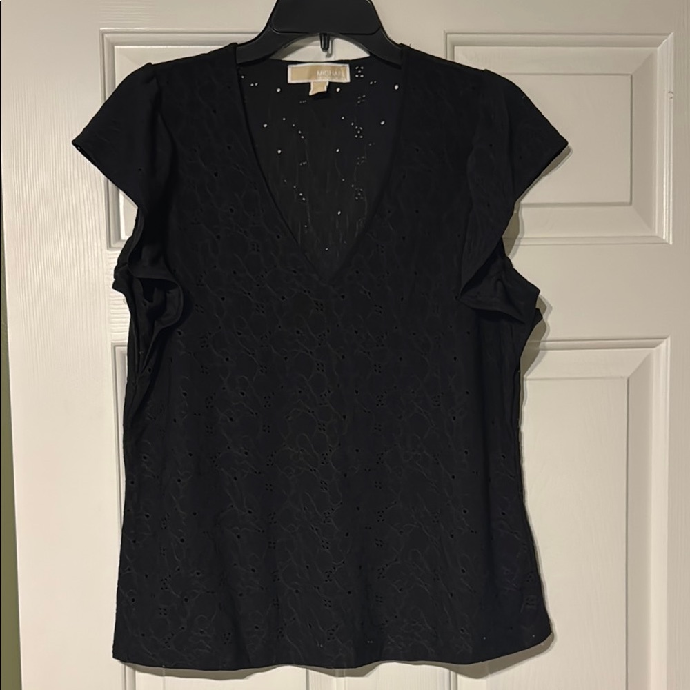 Michael Kors Black Ruffled Cap Sleeve Blouse